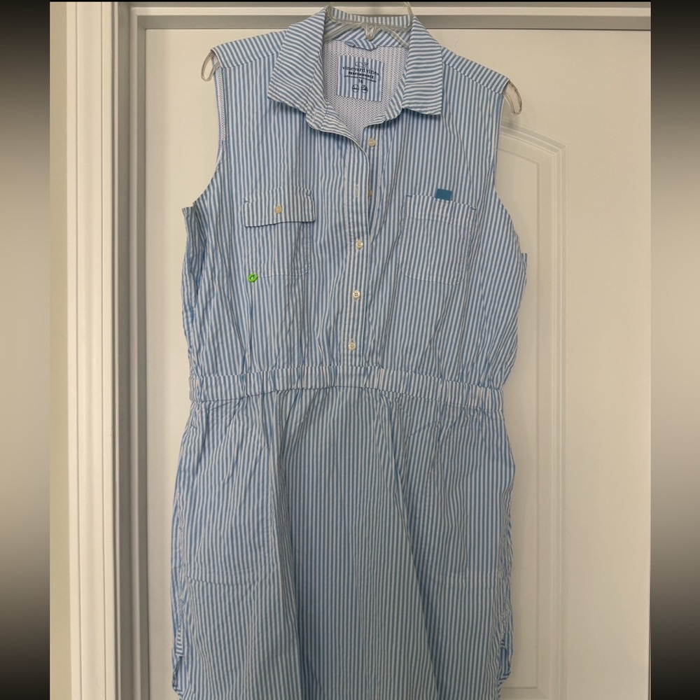 Vineyard Vines Harbor Dress Sleeveless Blue & White Striped Shirt Dress